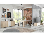 Pilvi ensemble sejour meuble tv + enfilade + table a manger - decor chene sonoma et blanc mat