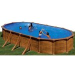 Piscine acier aspect bois mauritius ovale 6, 34 x 3, 99 x 1, 32 m - gr�