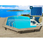 Piscine bois   palma 145   7. 57 x 4. 07 x 1. 44 m - b�che � bulles 180 � - b�che hiver 280 g / m�