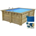 Habitat et jardin - piscine bois rectangle ' caimans 120 ' - 4. 10 x 3. 00 x 1. 24 m + bche  bulles ...
