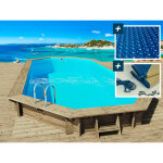 Piscine bois   ibiza 145   - 8. 57 x 4. 57 x 1. 45 m + b�che � bulles 180 � + b�che hiver 280 gr / m� ...