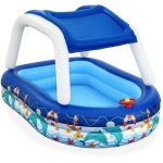 Bestway - piscine gonflable pour enfants 213x155x132 cm bateau bleu avec auvent et gouvernail sonnette ...
