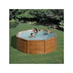 Gre - piscine ronde acier Ø3, 70m x h: 1, 22m - imitation bois - filtration à sable Gre - piscine ronde acier Ø3, 70m x h: 1, 22m - imitation bois - filtration à sable