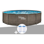 Summer waves - piscine tubulaire active frame pool ronde effet rotin 4, 57 x 1, 06 m + 6 cartouches de ...