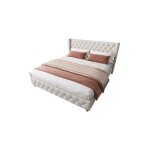 Lit rembourr� 140x190 cm lit double avec sommier � lattes et t�te de lit, rembourrage � rivets, pieds ...