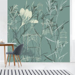 Plage - papier peint intiss� motifs kiosques champ�tre, 250 cm x 250 cm, panoramique, verdure tournoyante ...