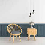 Plage - papier peint panoramique, bleu vert, effet garantit trompe l'oeil, boiseries soubassement, 75 ...