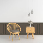 Plage - papier peint panoramique, marron, effet garantit trompe l'oeil, boiseries soubassement, 75 cm ...