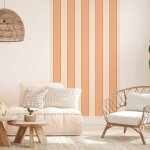 Plage - papier peint panoramique, rayure p�che vintage soulign� ocre, pantone 2024, tendance rayure, ...