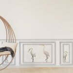 Plage - papier peint trompe l'oeil for�t de bambous avec h�rons, 75x200cm, boiserie panoramique, d�coration ...