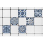 Sticker carrelage autocollant 15x15 cm x6, dcoratif ciment, bleu et beige, adhsif pour murs et sols. ...