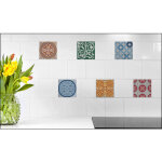 Plage - sticker carrelage autocollant 15x15 cm x6, motifs ciment multicouleurs, dcoratif adhsif pour ...