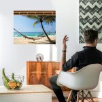 Sticker d�coratif 3d pour fen�tre, 60x75cm, effet trompe l'oeil, destination tropiques: sable, hamac ...