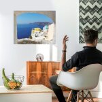 Sticker fen�tre 3d 60x75cm - d�co trompe l'oeil paysage gr�ce, mer turquoise & maisons blanches - r�alisme ...