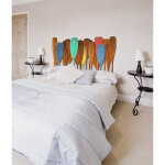 Plage - sticker mural trompe l'oeil t�te de lit vintage, d�coration murale photo rames en bois multicolores, ...