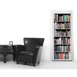 Plage - sticker porte, trompe l'oeil biblioth�que moderne blanche, m�lange de litt�rature, 204 cm x 60 ...