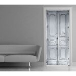 Plage - sticker porte, trompe l'oeil porte en bois hausmanien avec poign�e, 204 cm x 60 cm