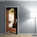 Plage - sticker porte, villa � marrakech avec belle porte et magnifique tapis, 204 cm x 60 cm