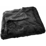 Plaid 125 x 150 cm - fausse fourrure loup - noir - noir