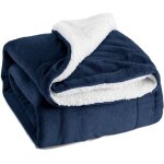 Plaid couverture polaire en sherpa, 130x160 couverture lit 1 personne bleu marine, plaid canape fourrure ...
