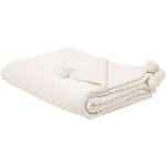 Plaid couvre lit blanc beige 150 x 200 cm avec pompons dcoratifs matire ultra douce au toucher idal ...