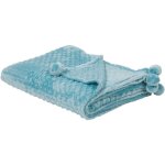 Plaid couvre lit bleu clair 150 x 200 cm avec pompons d�coratifs mati�re ultra douce au toucher id�al ...