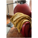 Plaid double face imitation fourrure et polaire jaune ocre 150x200 cm