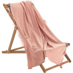 Plaid ou jete de canape coton 180 x 220 cm lilie peche