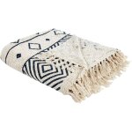 Beliani - plaid avec motif g�om�trique tiss� main et franges 150 x 200 cm en coton beige et bleu marine ...