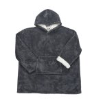 Plaid sweat � capuche 'fausse fourrure' 85x115cm gris fonc�