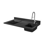 Plan de travail monobloc planiquartz avec vier - 120 cm - nero - vier  droite - plaque de cuisson ...