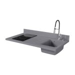 Plan de travail monobloc planiquartz avec vier - 120 cm - cromo - vier  droite - plaque de cuisson ...