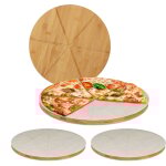 Planche pizza, bambou, x4, assiette ronde 33 cm, papier de cuisson, avec rainures pour le d�coupage, ...