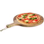 Planche  pizza, plateau rond en bois d'acacia, diamtre de 35, 5 cm, avec poigne, nature - relaxdays ...