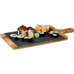 Planche de service en bambou avec plateau ardoise amovible et poigne hxlxp: 1, 8 x 45 x 22, 5 cm, gris ...