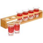 Planche  shots, lot de 6 verres, 4 cl, support en bambou, ide cadeau, nature - relaxdays