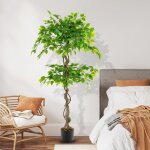 Relax4life - plante artificielle 150 cm avec 882 feuilles, figuier artificiel avec tronc en bois naturel ...