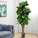 Costway - plante artificielle avec pot, figuier  feuilles de violon artificiel de 1, 5m