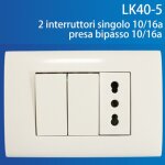 Plaque 3 places complte avec 2 interrupteurs prise encastre bipolaire 503