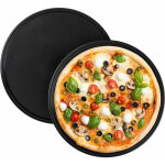Plaque � pizzas, lot de 2, plat � four, acier au carbone, moule, plateau, antiadh�sive, ronde, ? 32 cm, ...