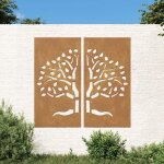 Le poisson qui jardine - plaque tableau dcoration murale jardin diptyque 105 cm de long : arbre en corten ...
