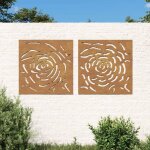 Le poisson qui jardine - plaque tableau dcoration murale jardin diptyque 55 cm de long : rose en corten ...