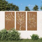 Plaque tableau d�coration murale jardin triptyque 105 cm de long : arbre en corten