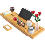 Plateau de baignoire, etag�re � baignoire en bois, avec 2 supports amovibles et porte - savon, tissu ...