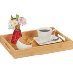 Relaxdays plateau en bambou, hxlxp : 5x34, 5x25 cm, tablette service avec poign�es, bord �lev�, rectangulaire, ...