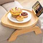 Plateau de canap� avec support rotatif pour t�l�phone portable en bois et bambou - accoudoir pliable ...