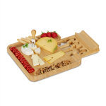Plateau fromage avec lot de couteaux, hxlxp: 4 x 33 x 33 cm, planche bambou avec tiroir, 4 couverts, ...