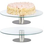 Plateaux à gâteaux avec pied, lot 2, rotatifs, diamètre de 30 cm, supports en verre, transparent - argenté ... Plateaux à gâteaux avec pied, lot 2, rotatifs, diamètre de 30 cm, supports en verre, transparent - argenté ...