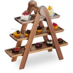 Plateau de service � 3 niveaux, bois d'acacia, cadre pliable, design rustique, hlp : 38x41x15 cm, marron ...