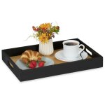 Plateau de service, en bambou et mdf, avec poign�es, rectangulaire, hlp : 5 x 40, 5 x 28 cm, noir et ...